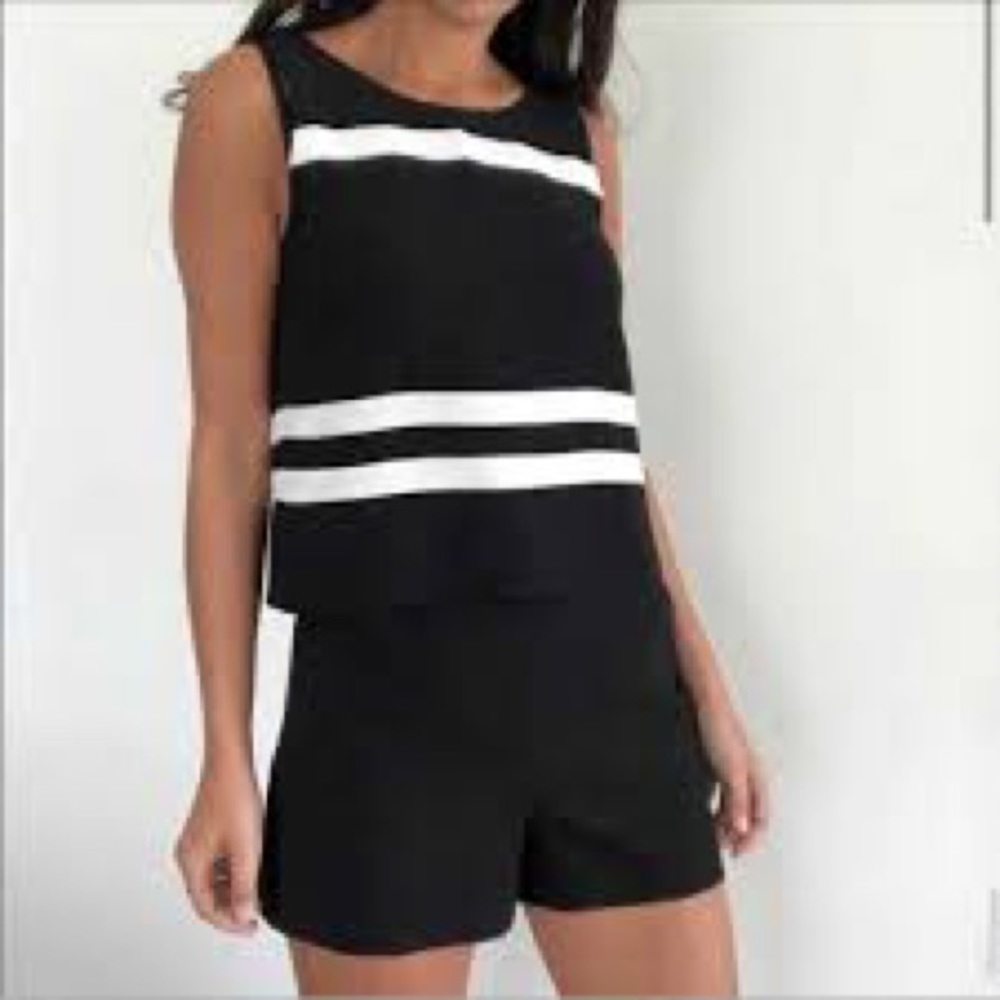 Parker Amor Two Tone Sleeveless Romper White Black XS